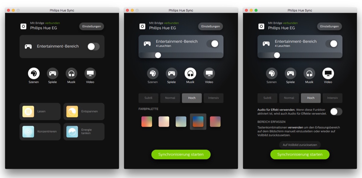 Hue Sync Optionen
